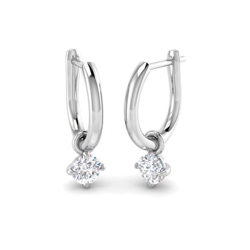 Lab-grown diamond round solitaire hoop drop earrings in 9ct White Gold