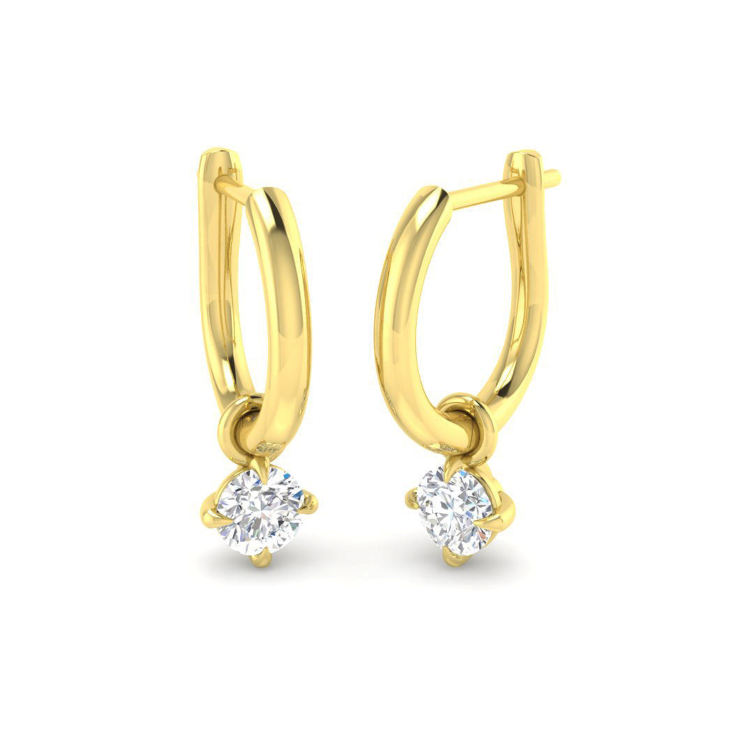 Lab-grown diamond round solitaire hoop drop earrings in 9ct Yellow Gold
