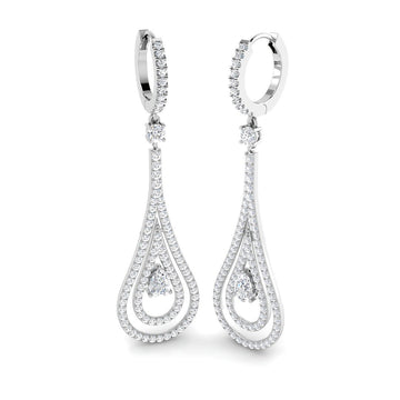 Lab-grown diamond pear double halo hoop drop earrings in 9ct White Gold