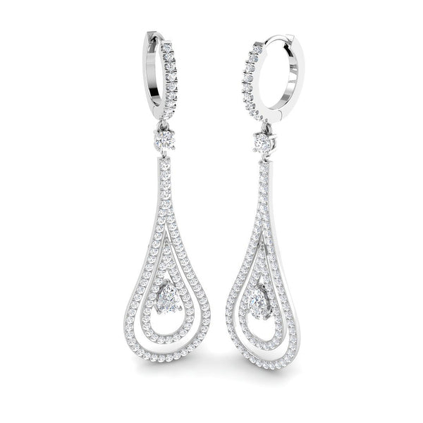 2.6ct Lab-Grown Diamond Pear Double Halo Hoop Drop Earrings