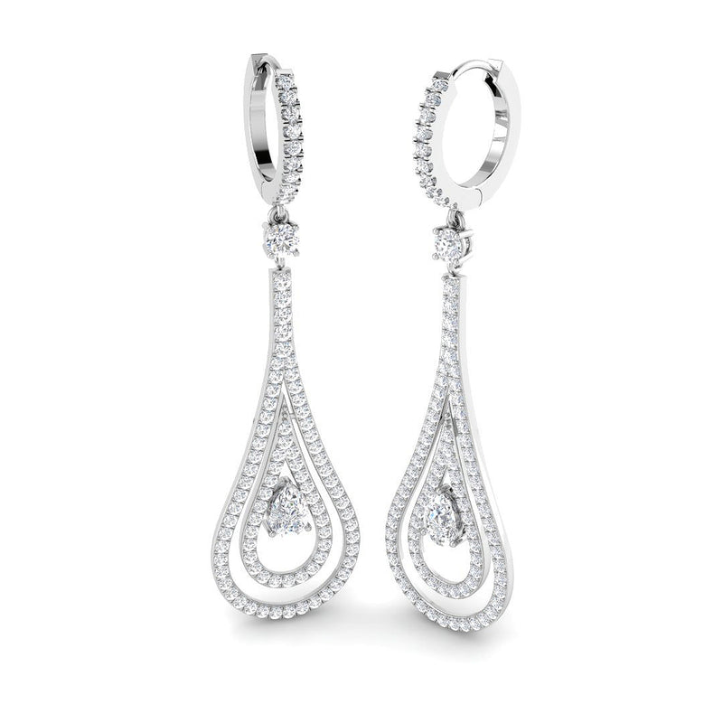 2.6ct Lab-Grown Diamond Pear Double Halo Hoop Drop Earrings