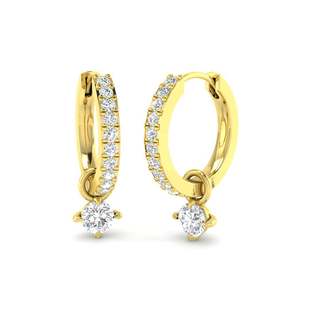 Lab-grown diamond diamond hoop and round drop earrings in 9ct Yellow Gold