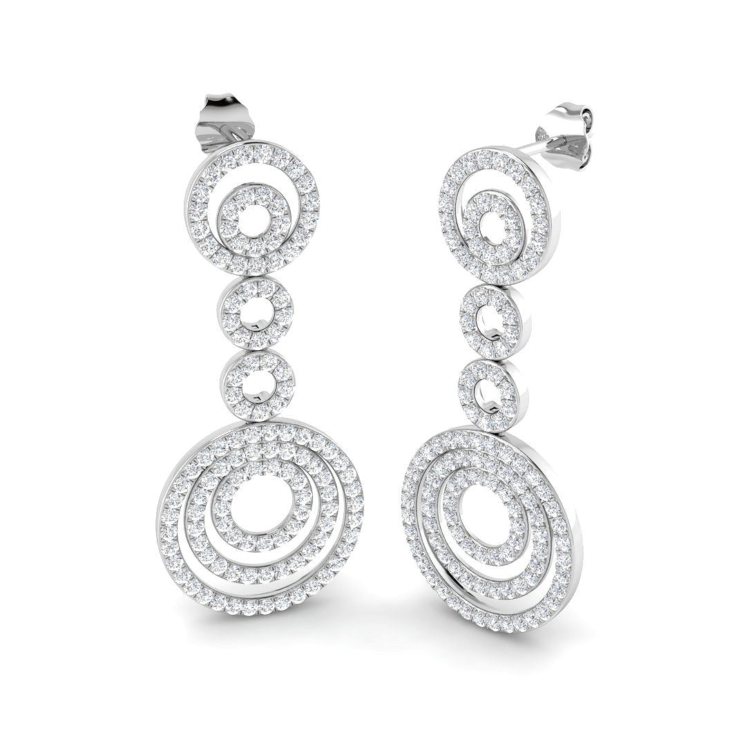 Lab-grown diamond concentric circle drop earrings in 9ct White Gold