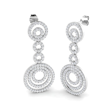 Lab-grown diamond concentric circle drop earrings in 9ct White Gold