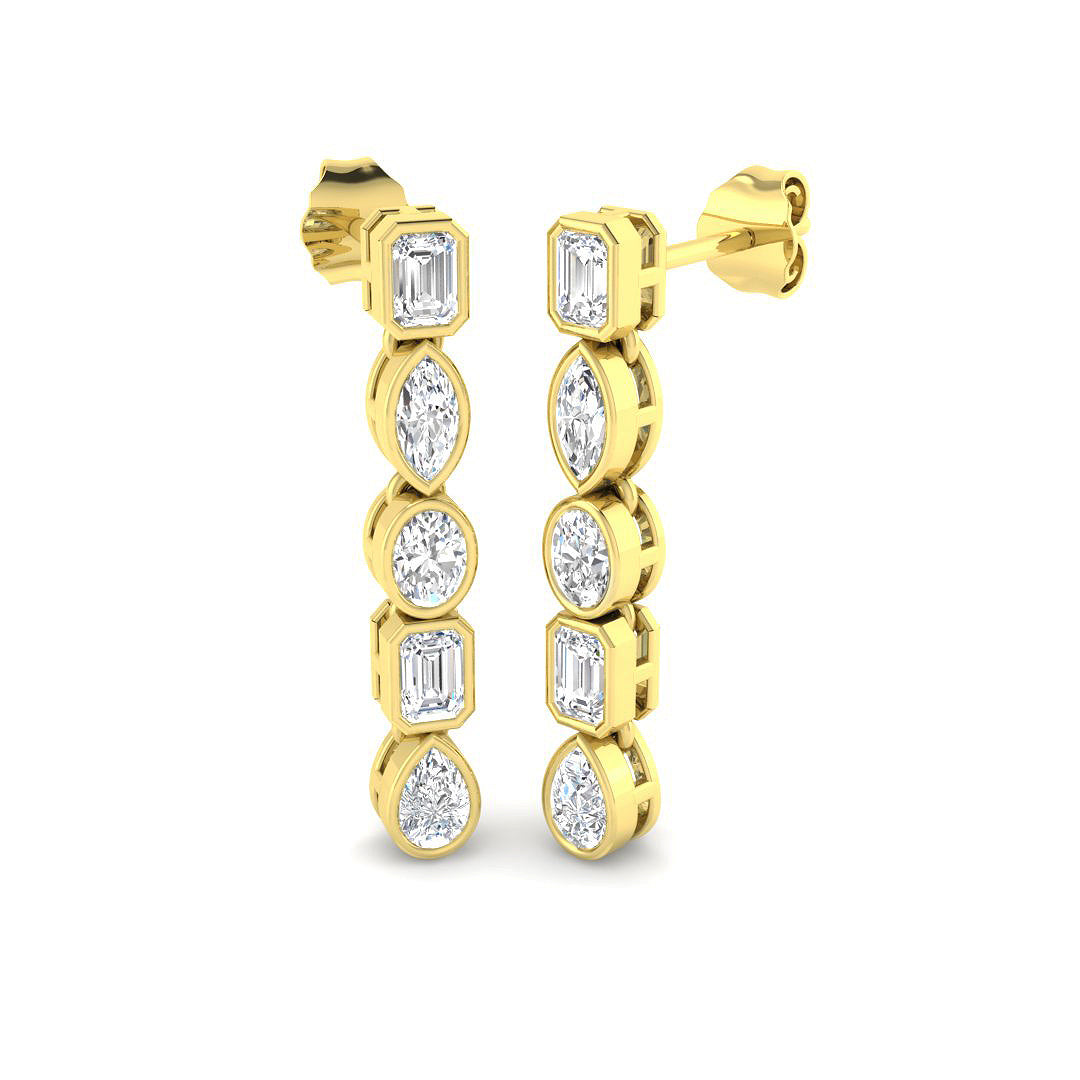 Lab-grown diamond mixed-cut bezel drop earrings in 9ct Yellow Gold