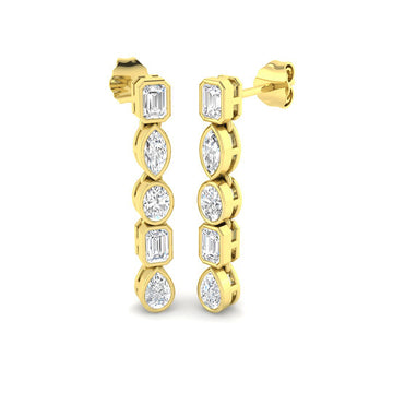 Lab-grown diamond mixed-cut bezel drop earrings in 9ct Yellow Gold