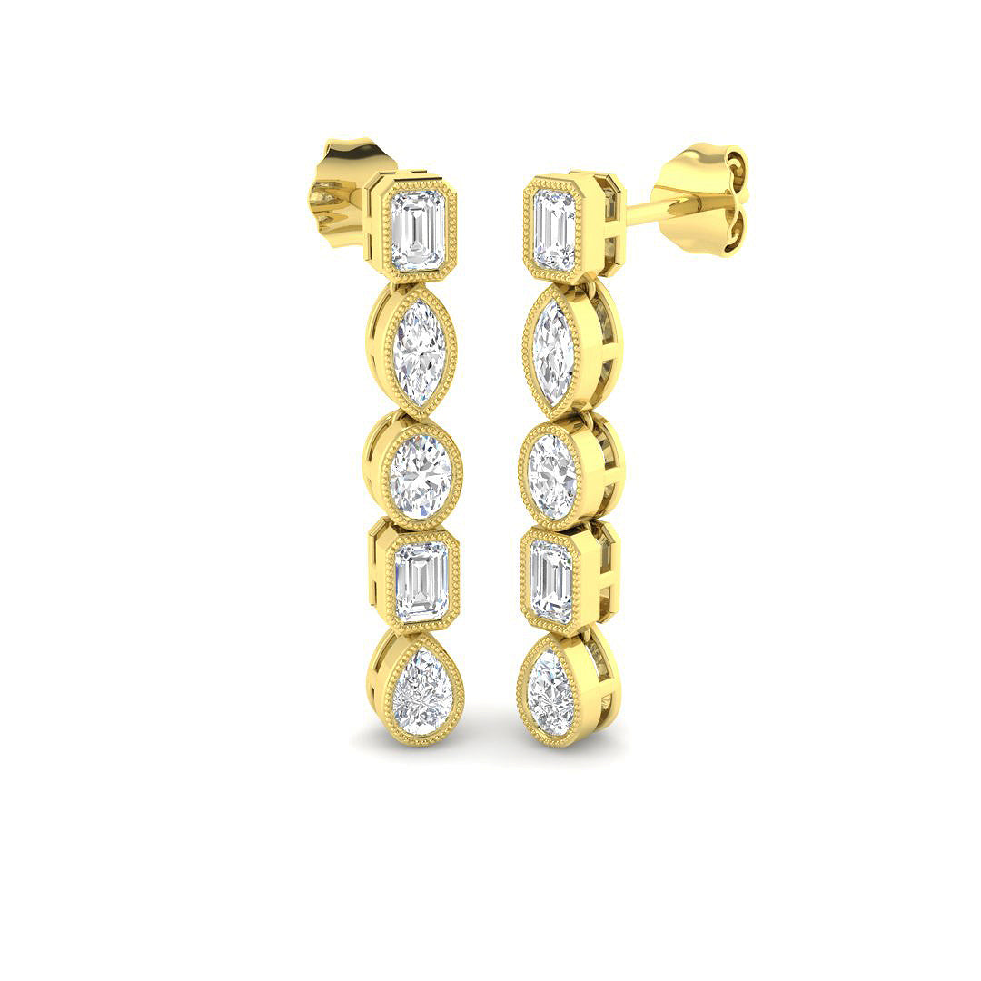 Lab-grown diamond mixed-cut bezel drop earrings in 9ct Yellow Gold