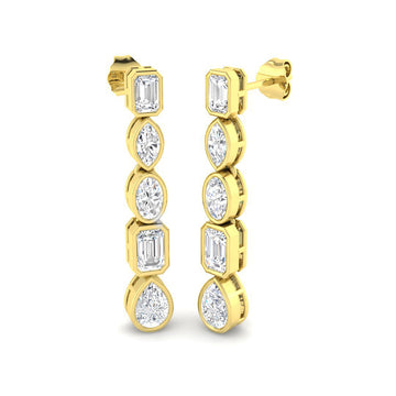 Lab-grown diamond mixed-cut bezel drop earrings in 9ct Yellow Gold