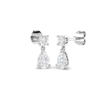 Lab-grown diamond pear and round claw drop earrings in 9ct White Gold
