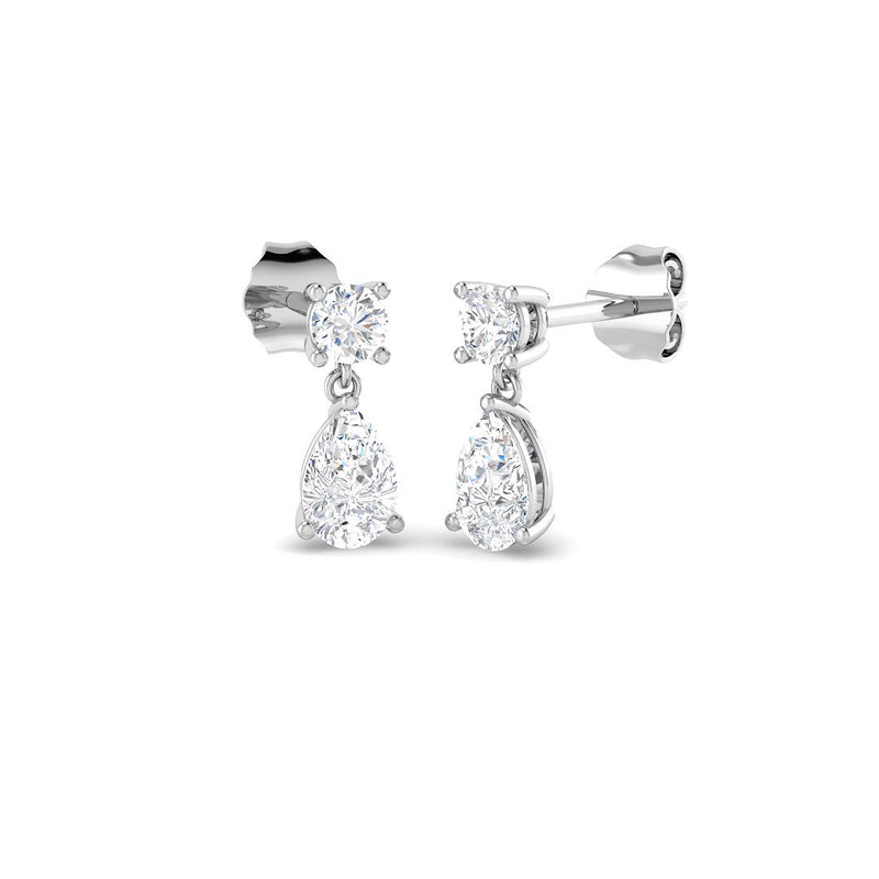 1.06ct Lab-Grown Diamond Pear and Round Claw Drop Earrings