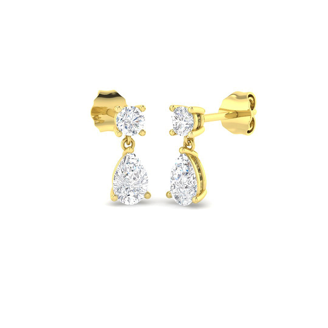 Lab-grown diamond pear and round claw drop earrings in 9ct Yellow Gold
