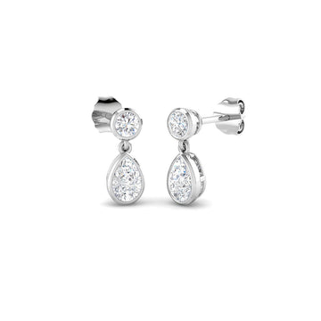 Lab-grown diamond pear and round bezel drop earrings in 9ct White Gold