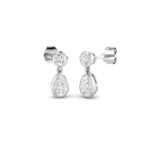 0.97ct Lab-Grown Diamond Pear and Round Bezel Drop Earrings