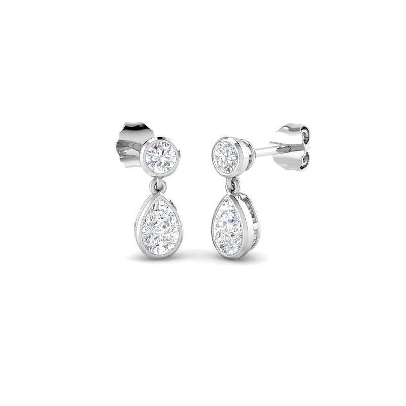 0.97ct Lab-Grown Diamond Pear and Round Bezel Drop Earrings