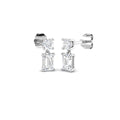 Lab-grown diamond emerald-cut and round claw drop earrings in 9ct White Gold