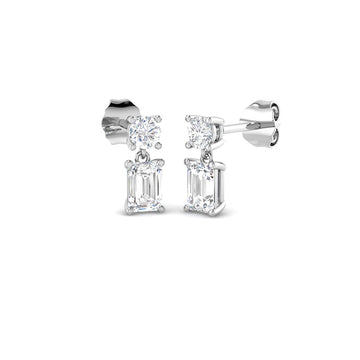 Lab-grown diamond emerald-cut and round claw drop earrings in 9ct White Gold