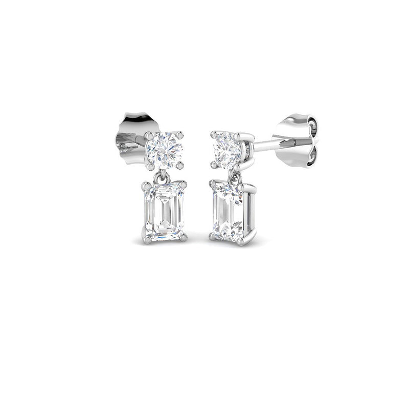 1.07ct Lab-Grown Diamond Emerald-Cut and Round Claw Drop Earrings
