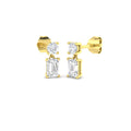 Lab-grown diamond emerald-cut and round claw drop earrings in 9ct Yellow Gold