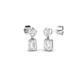 Lab-grown diamond emerald-cut and round bezel drop earrings in 9ct White Gold