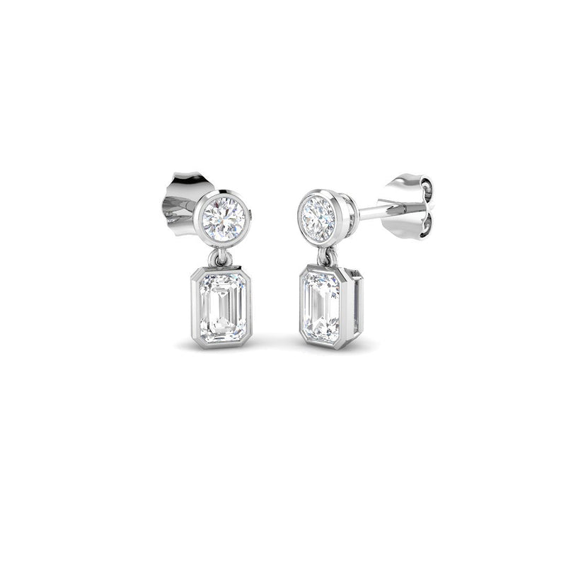 1.04ct Lab-Grown Diamond Emerald-Cut and Round Bezel Drop Earrings