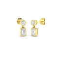 Lab-grown diamond emerald-cut and round bezel drop earrings in 9ct Yellow Gold