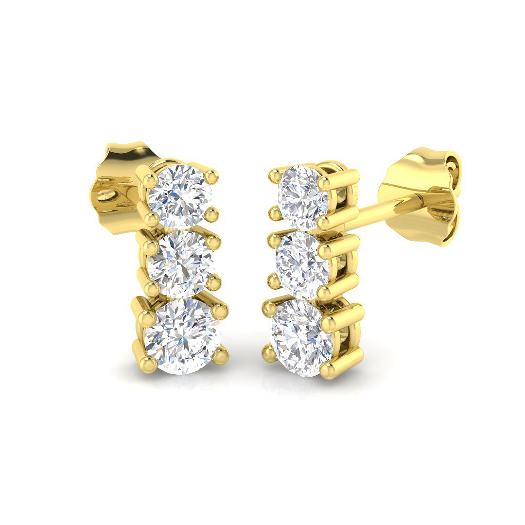 Lab-grown diamond round trilogy drop earrings in 9ct Yellow Gold