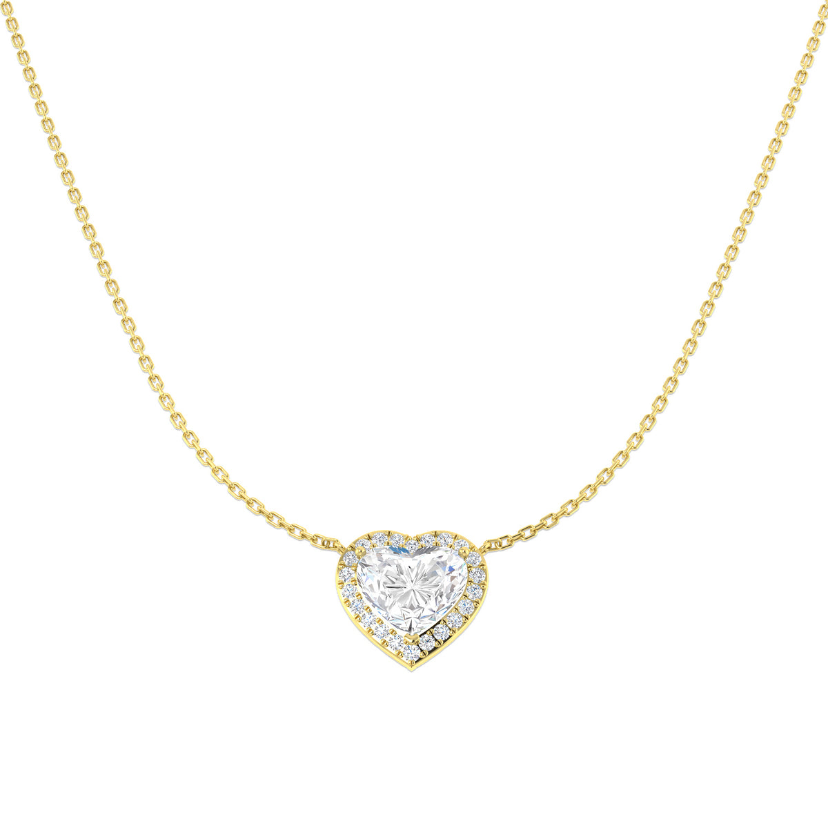 3.37ct lab-grown diamond heart-cut halo necklace in 9ct yellow gold