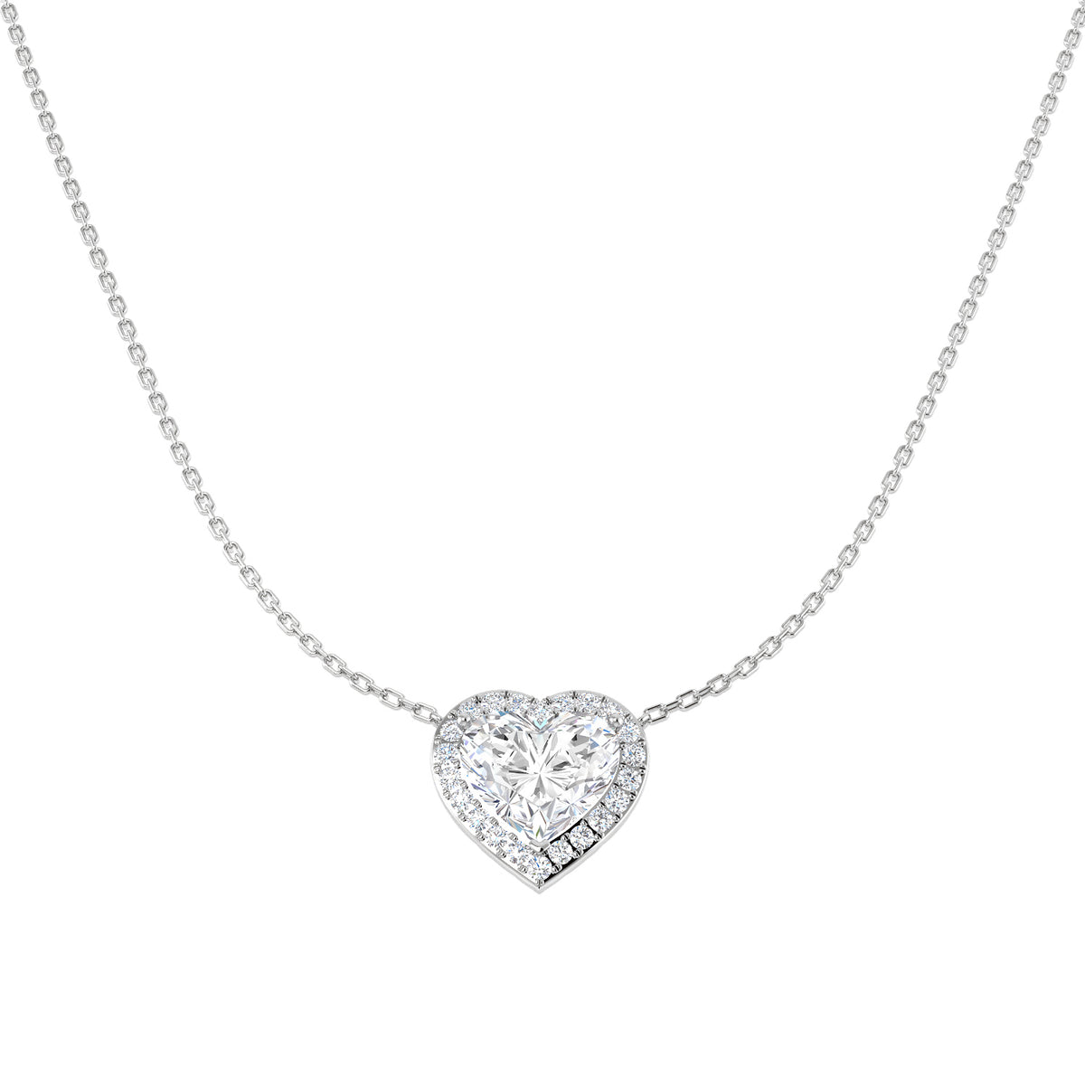 2.78ct lab-grown diamond heart-cut halo necklace in 9ct white gold