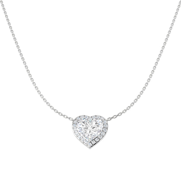 Lab-Grown Diamond Heart-Cut Halo Pendant Necklace