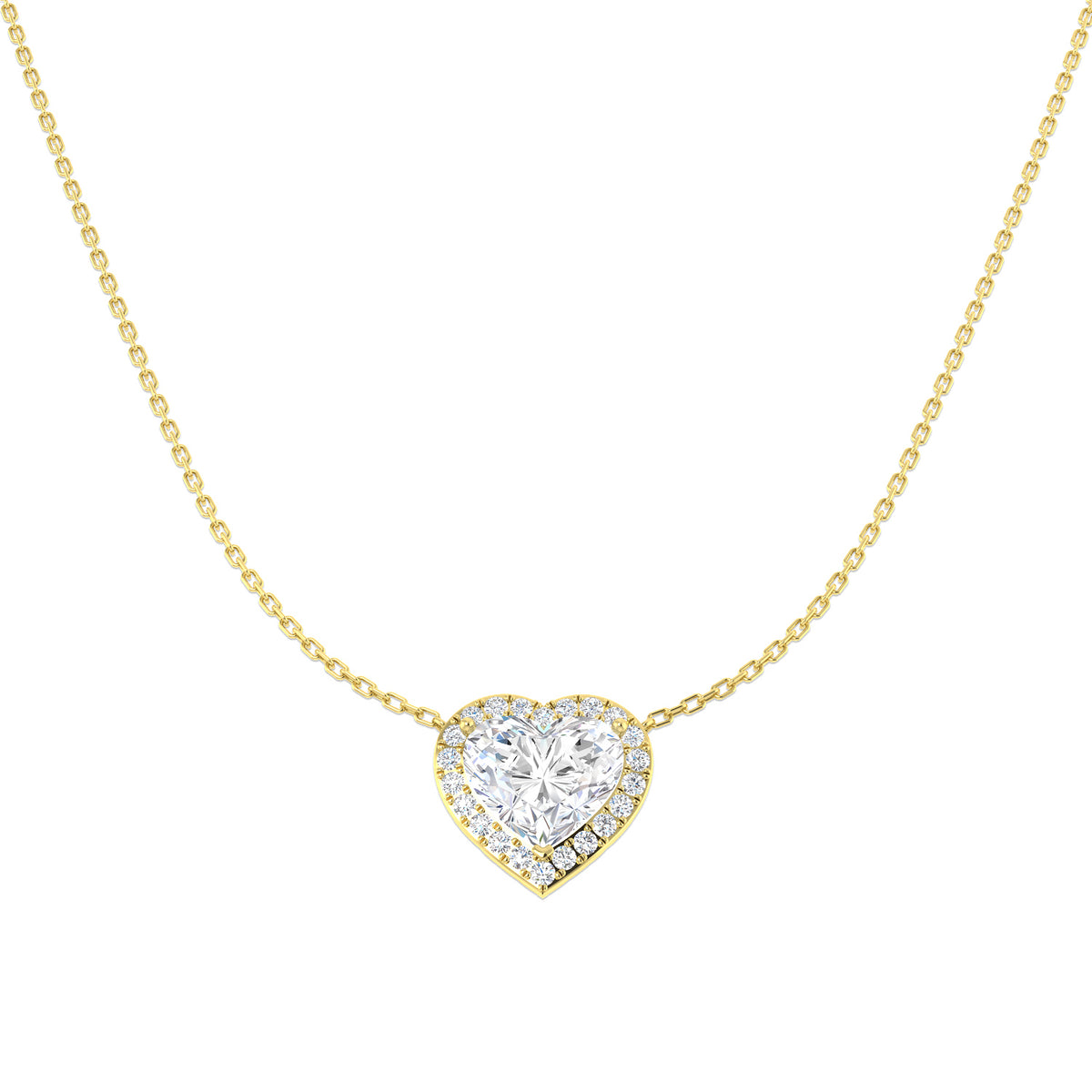 2.78ct lab-grown diamond heart-cut halo necklace in 9ct yellow gold