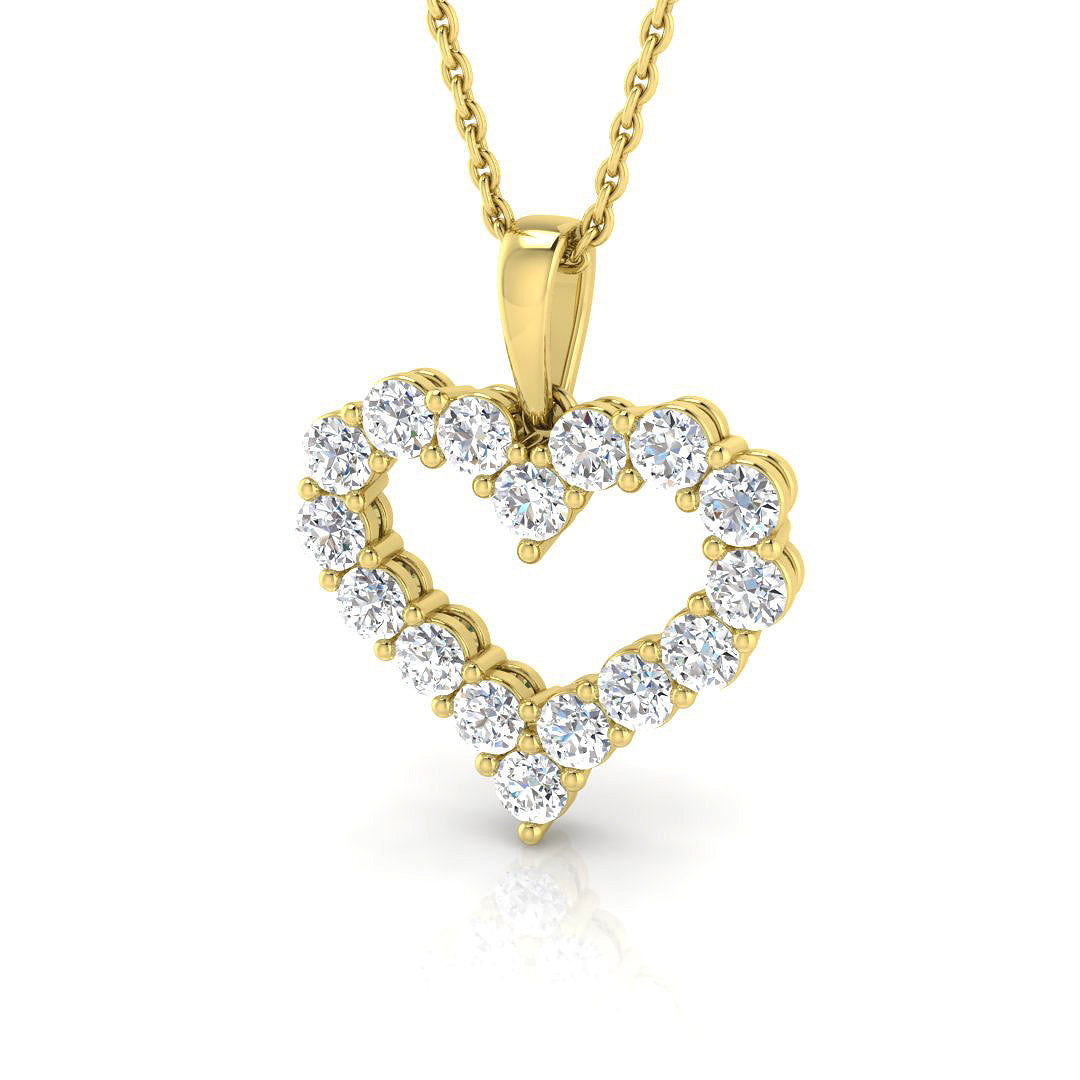 0.99ct lab-grown diamond scalloped open heart pendant necklace in 9ct yellow gold