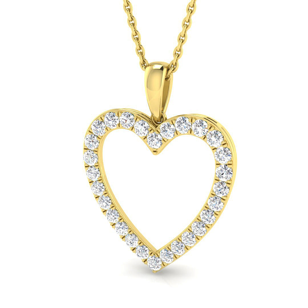 0.49ct lab-grown diamond diamond-set open heart pendant necklace in 9ct yellow gold