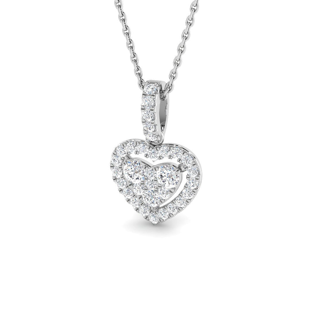 0.44ct lab-grown diamond three-stone heart halo pendant necklace in 9ct white gold