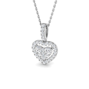 0.44ct lab-grown diamond three-stone heart halo pendant necklace in 9ct white gold