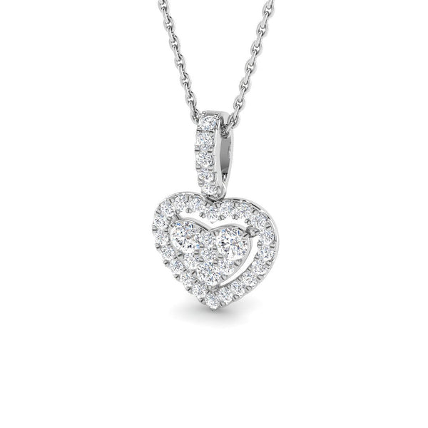 0.44ct Lab-Grown Diamond Three-Stone Heart Halo Pendant Necklace