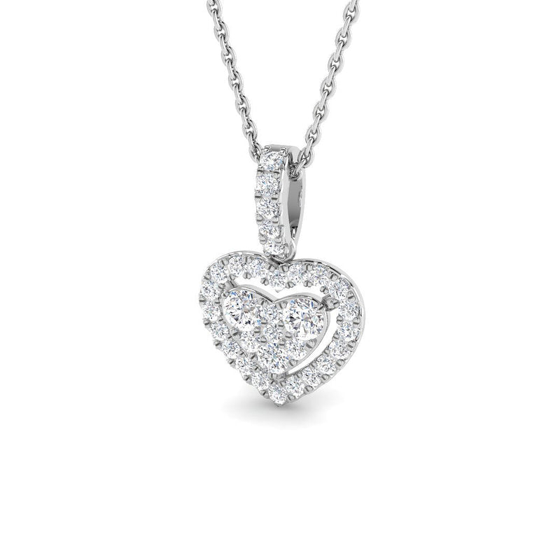 0.44ct Lab-Grown Diamond Three-Stone Heart Halo Pendant Necklace