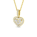 0.44ct lab-grown diamond three-stone heart halo pendant necklace in 9ct yellow gold
