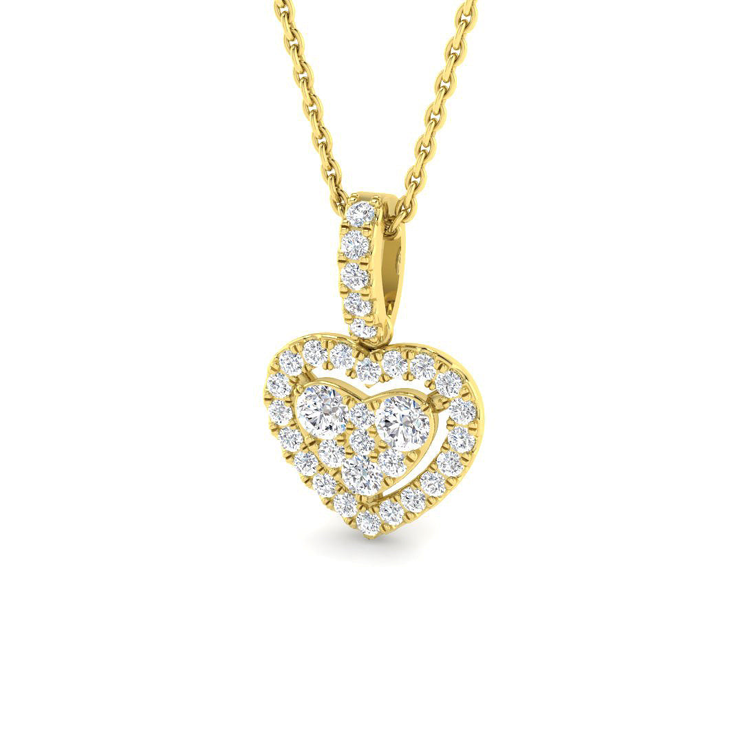 0.44ct lab-grown diamond three-stone heart halo pendant necklace in 9ct yellow gold