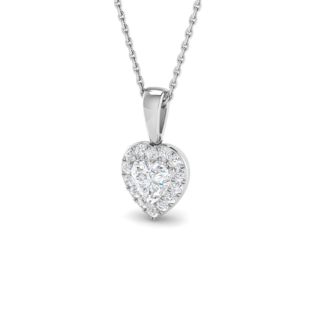 0.7ct lab-grown diamond heart-cut halo pendant necklace in 9ct white gold