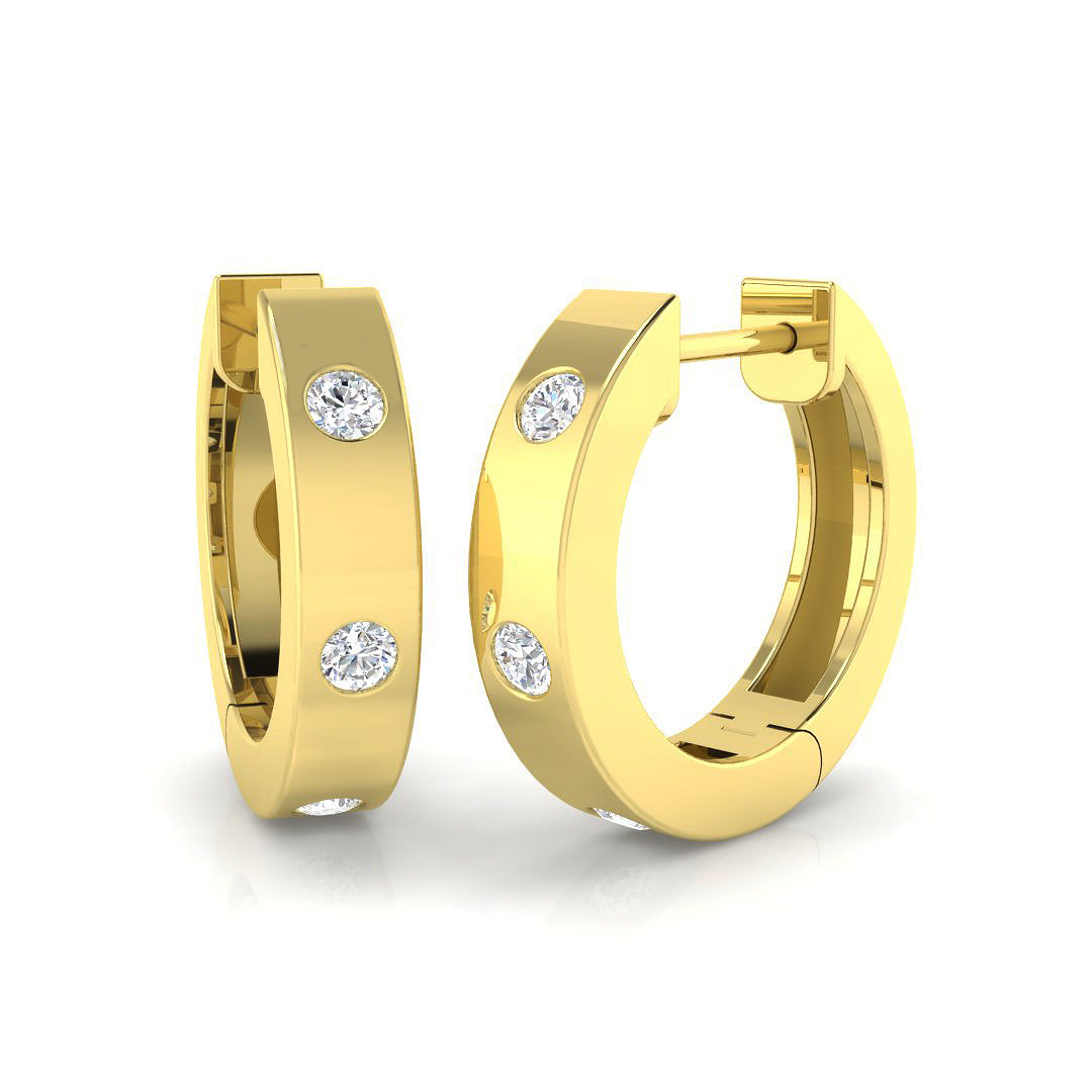 0.19ct lab-grown diamond flush-set three-stone huggie hoop earrings in 9ct yellow gold