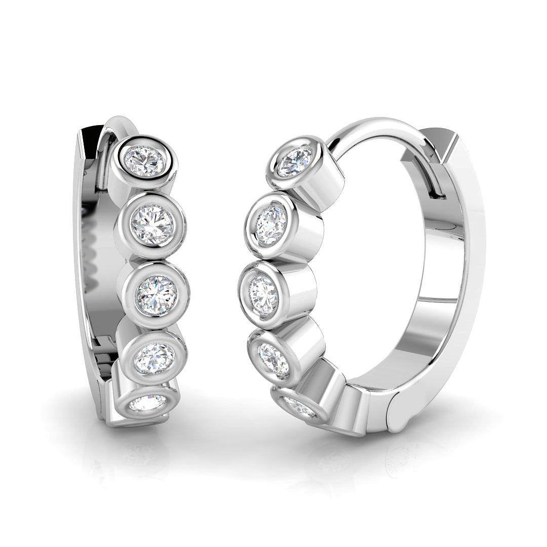 0.17ct lab-grown diamond round rubover huggie hoop earrings in 9ct white gold