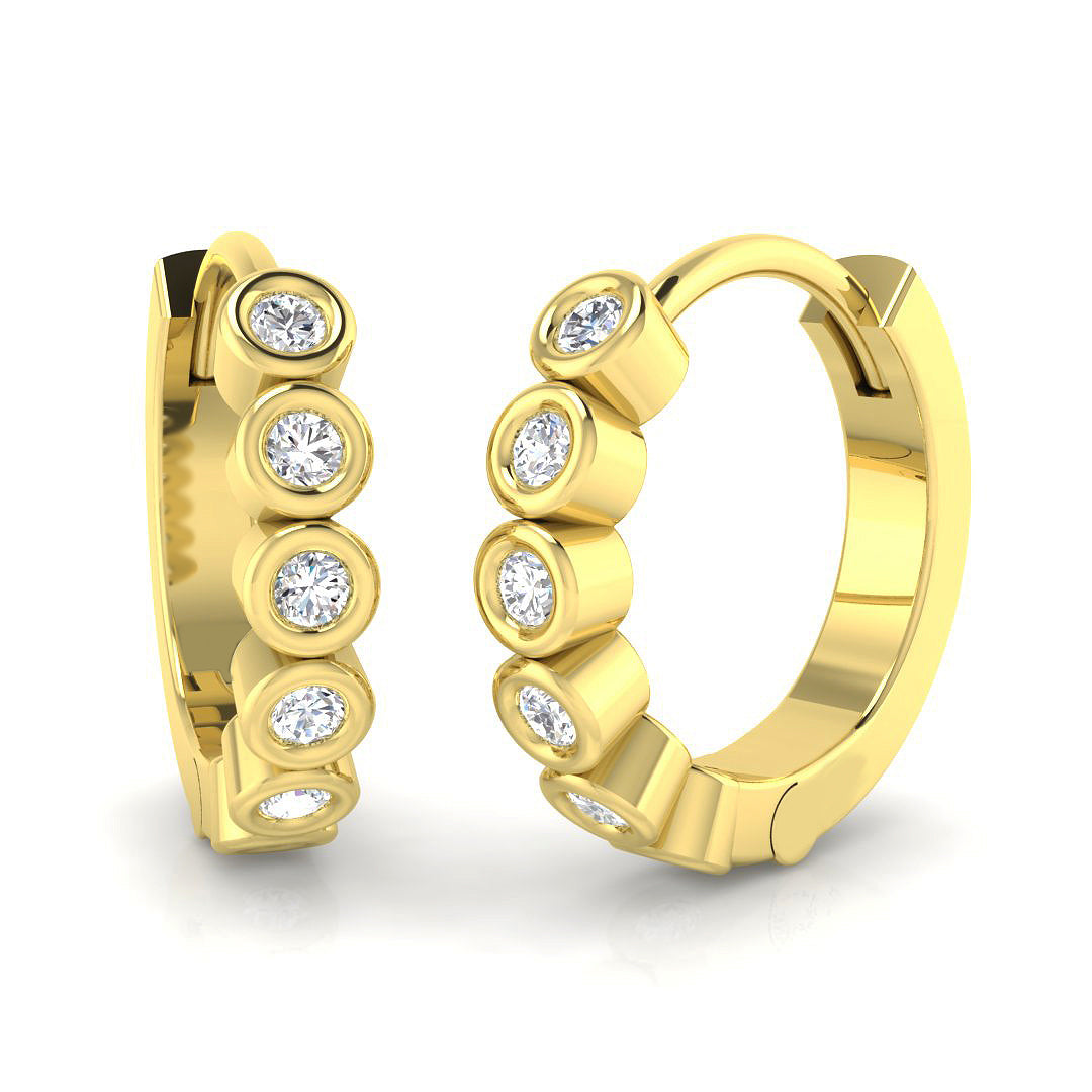 0.17ct lab-grown diamond round rubover huggie hoop earrings in 9ct yellow gold