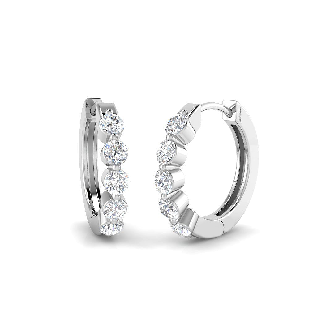 0.58ct lab-grown diamond five-stone huggie hoop earrings in 9ct white gold