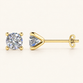 Yellow gold four-claw martini diamond studs with open tapered setting and no gallery rail