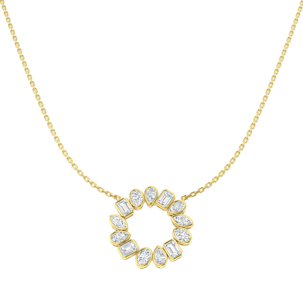 Lab-grown diamond mixed-cut bezel circle necklace