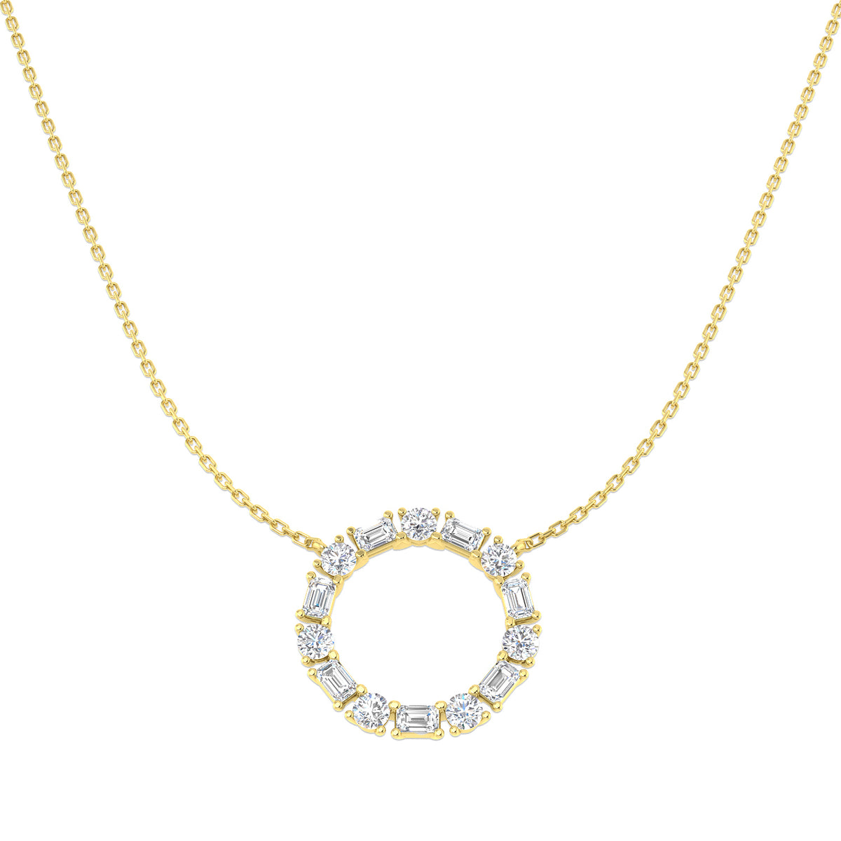 Lab-grown diamond emerald and round circle necklace