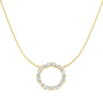 Lab-grown diamond emerald and round circle necklace