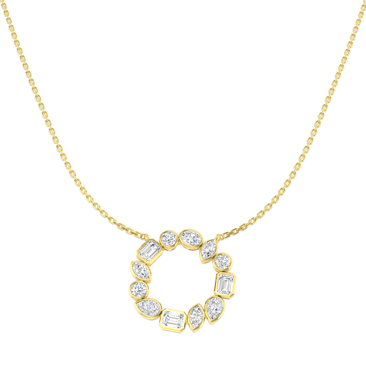 Lab-grown diamond mixed-cut bezel circle necklace