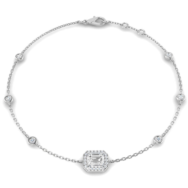 0.74ct Lab-Grown Diamond Emerald-Cut Halo Station Bracelet