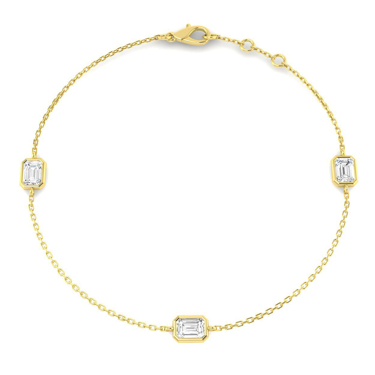 0.87ct Lab-Grown Diamond Emerald-Cut Trilogy Bracelet in 9ct Yellow Gold